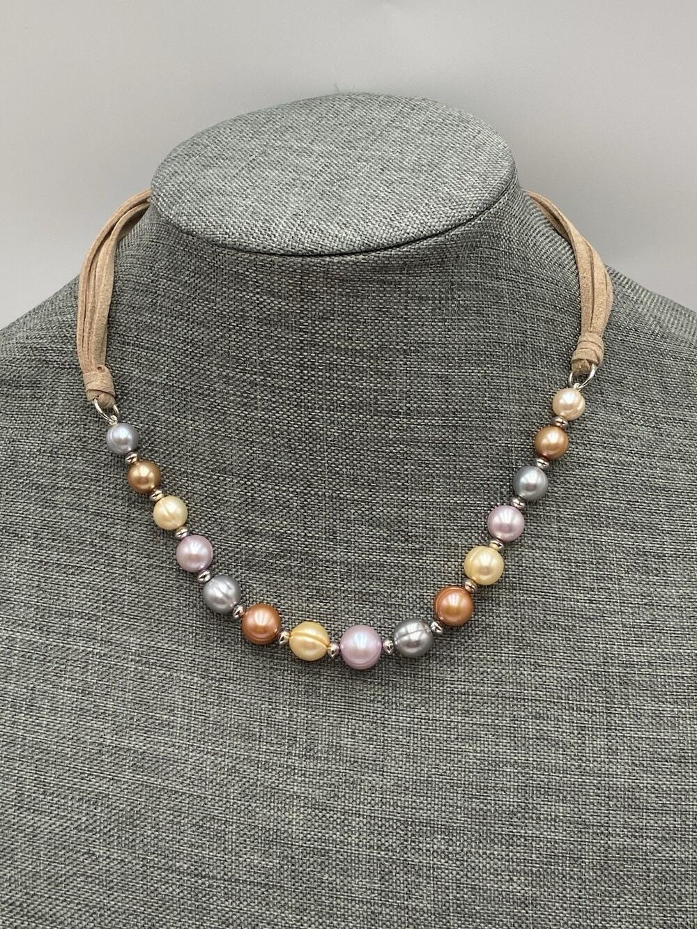Honora Multicolor Pearl Necklace with Tan Cord 925 Clasp 18”+2”